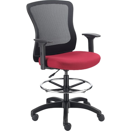 Global Industrial Mesh Back Task Stool, Red, Adjustable Arms, High Back 695548